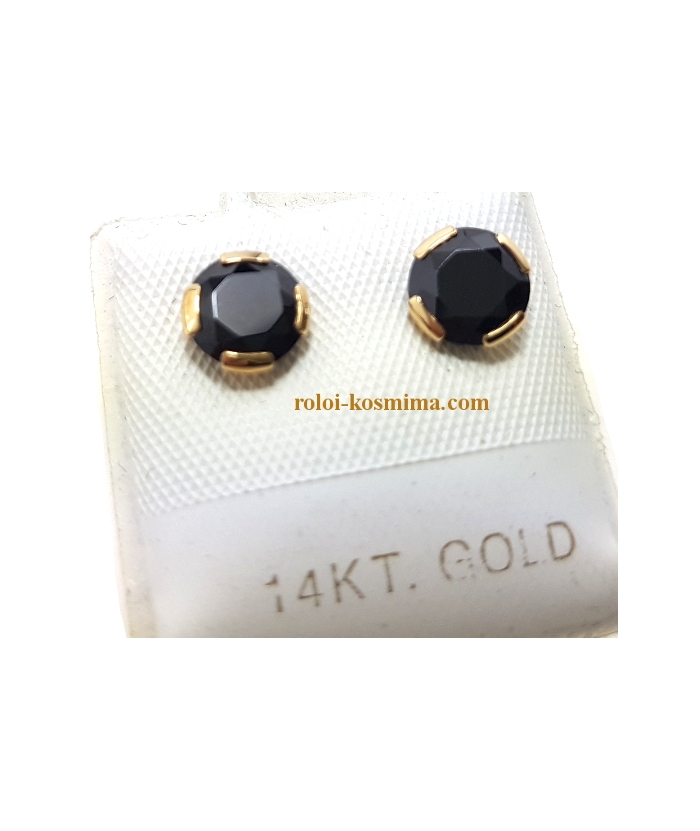 Σκουλαρίκια Χρυσά Κ14 "Black Zircon 7mm"