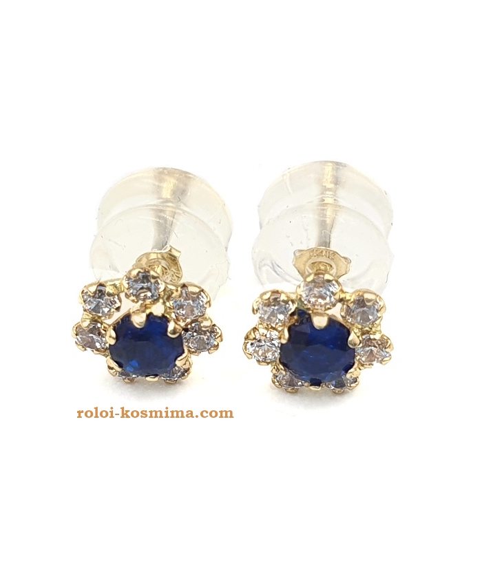 Earrings gold K14 Rosette star Sapphire
