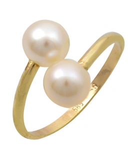 Modern gold K14 ring with pearl