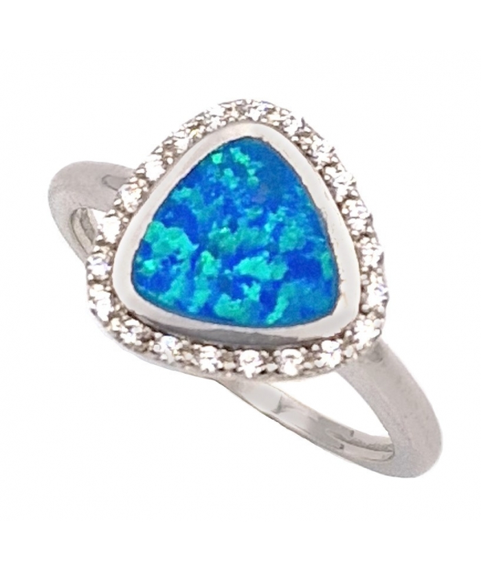 Ring Silver Triangle blue opal