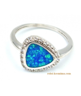Ring Silver Triangle blue opal 2