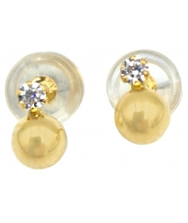 Earrings gold K14 Ball & zircon
