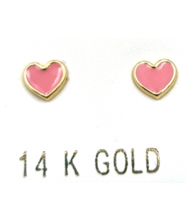 Earrings gold K14 Pink heart 2