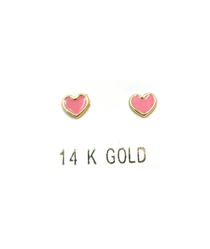 Earrings gold K14 Pink heart