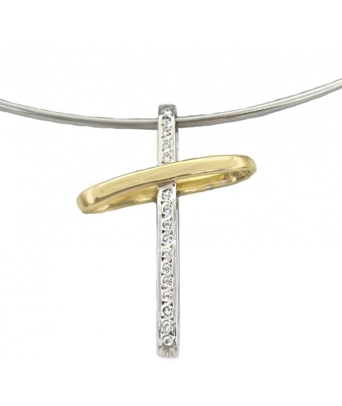 Cross Gold K14 twin color with zircons