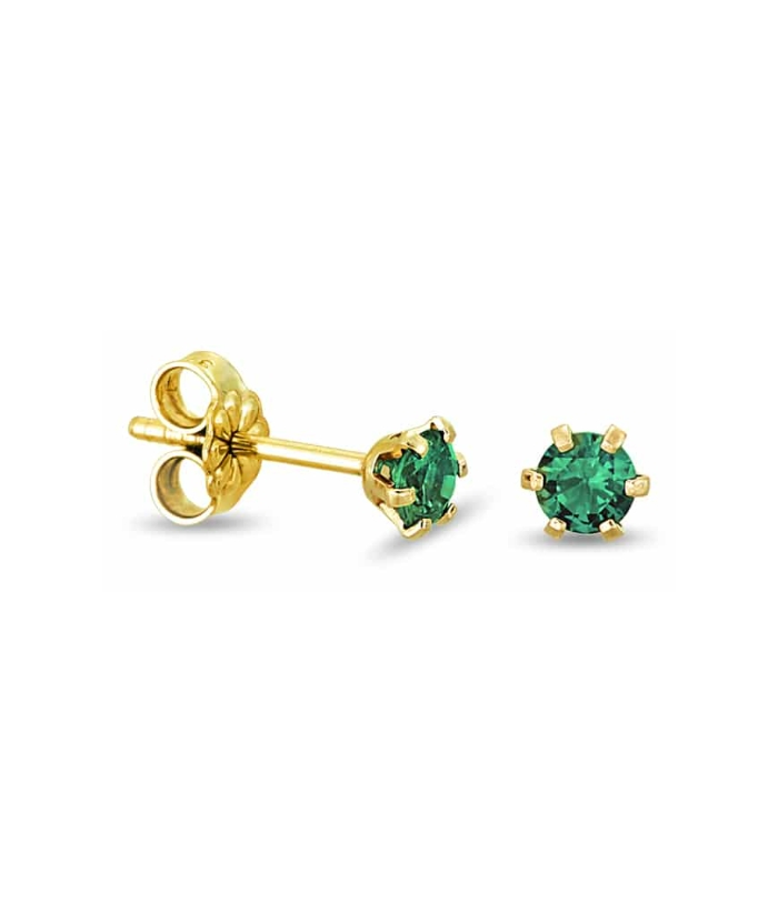 Earrings gold K14 green zircon 4mm