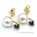 Earrings gold K9 pearl and blue zircon