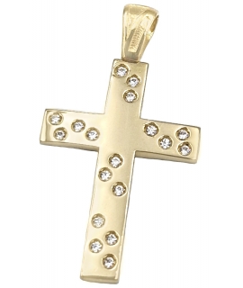 Cross Baptism gold K14 with zircons