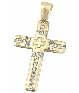 Cross Baptism gold K14 with zircons