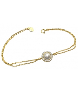 Bracelet Silver "Pearl with zircons" gold-plated