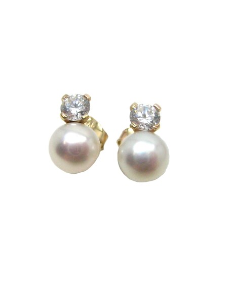 Earrings gold K14 'Pearl and zircon'