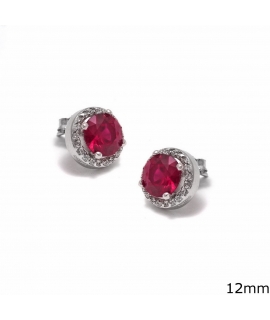 Earrings Silver Rozetes with Rubins 2