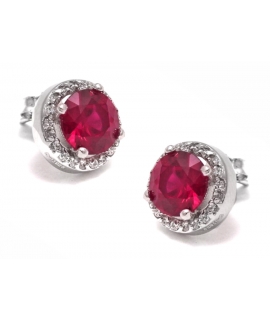 Earrings Silver Rozetes with Rubins