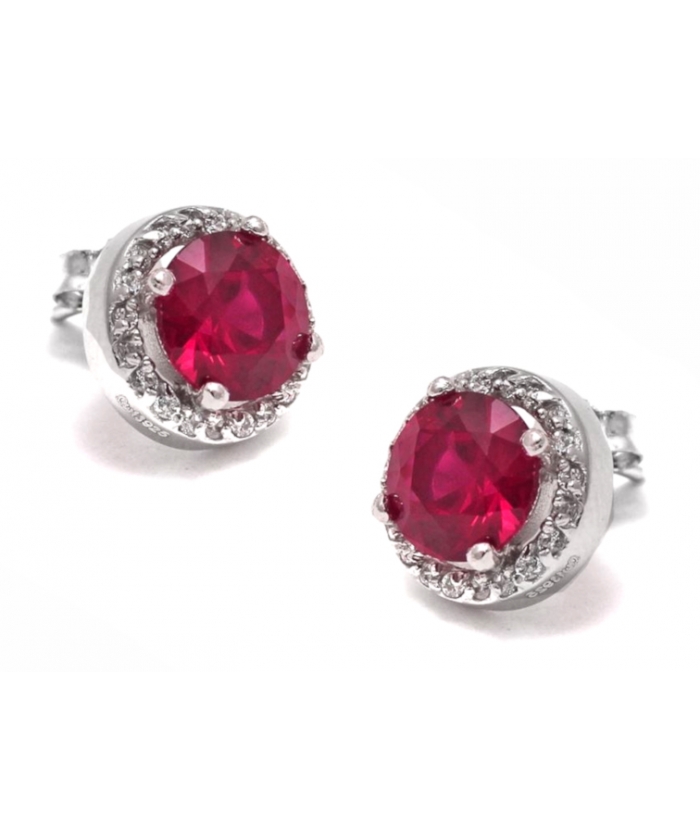 Earrings Silver Rozetes with Rubins