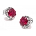 Earrings Silver Rozetes with Rubins