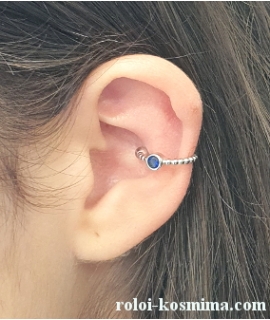Earring Silver type ear-cuff "Blue zircon" 2