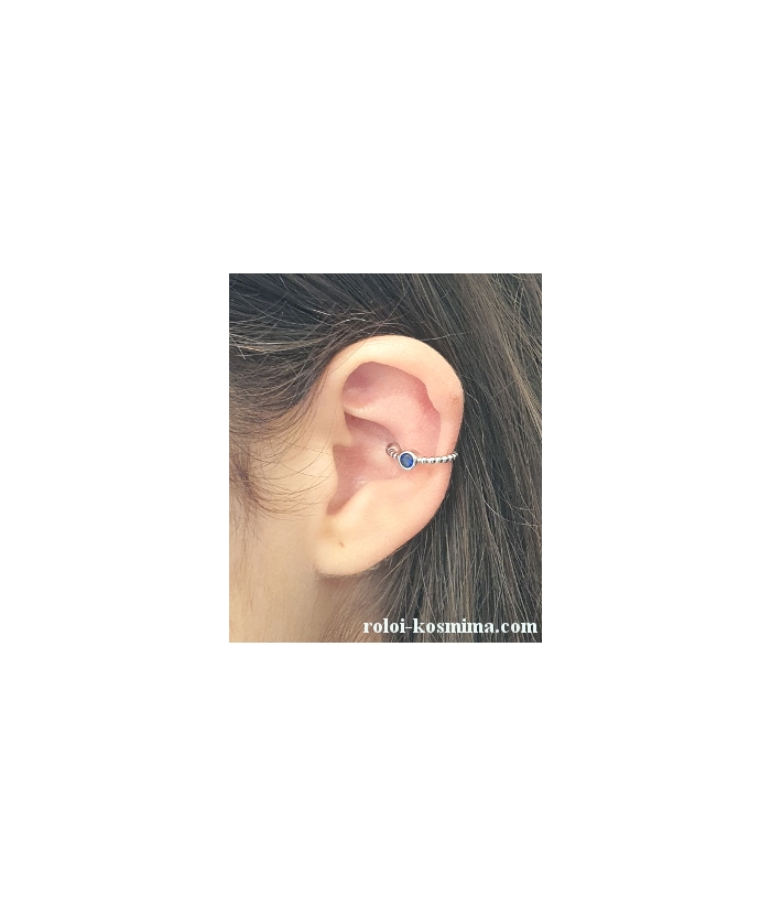 Σκουλαρίκι Ασημένιo ear-cuff "Blue zircon"