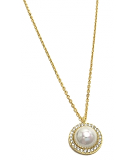 Necklace Silver goldplated Circle with pearl