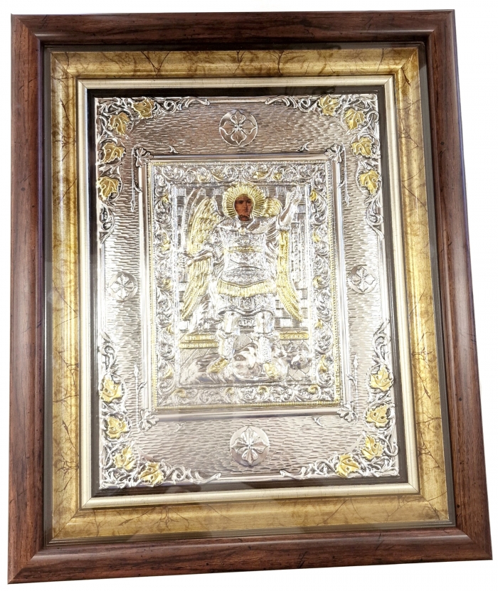 Silver icon 'Taxiarhis Michael' glass 35x42cm