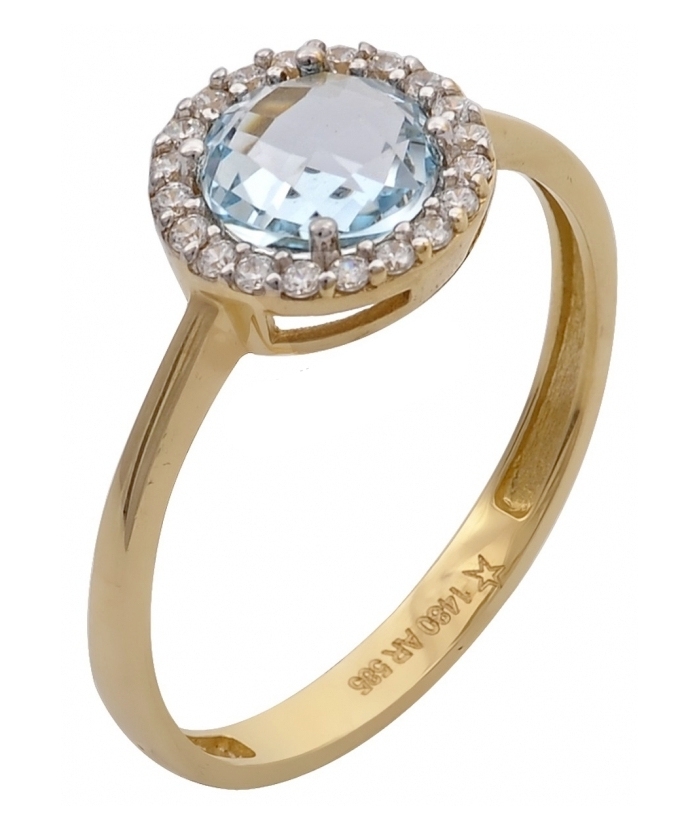Δαχτυλίδι Χρυσό Κ14 Ροζέτα με Blue Topaz