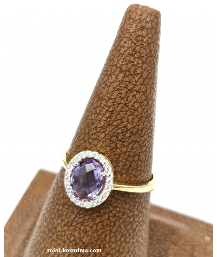 Ring gold K14 with amethyst