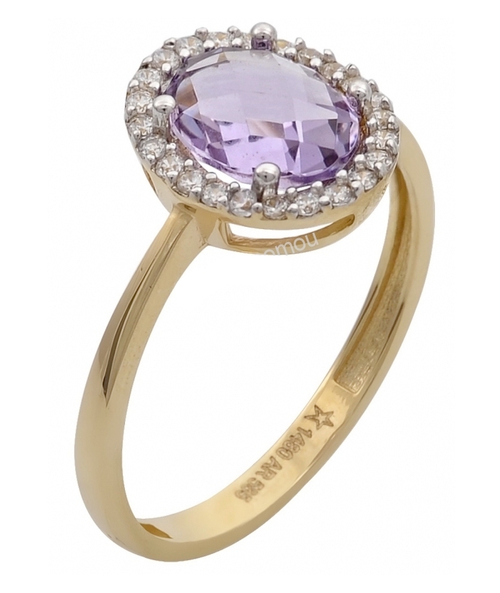 Ring gold K14 with amethyst
