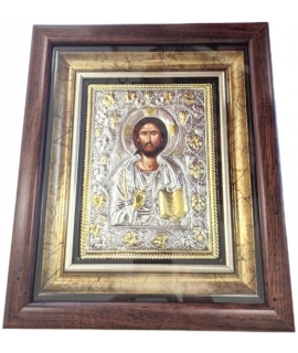 Silver icon Jesus glass 28x32cm