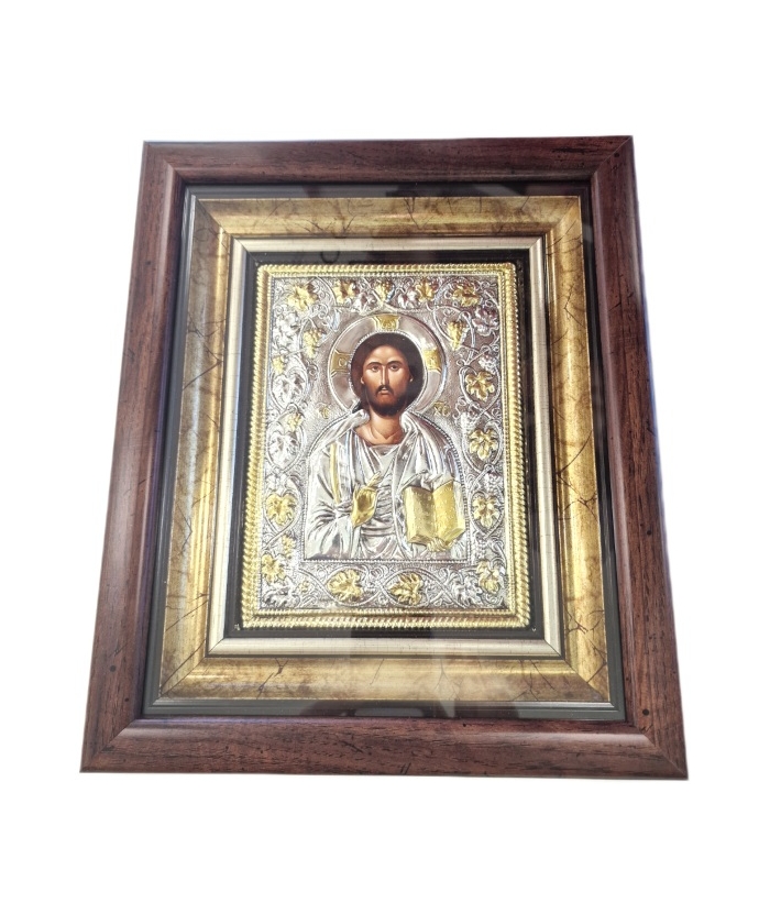 Silver icon Jesus glass 28x32cm