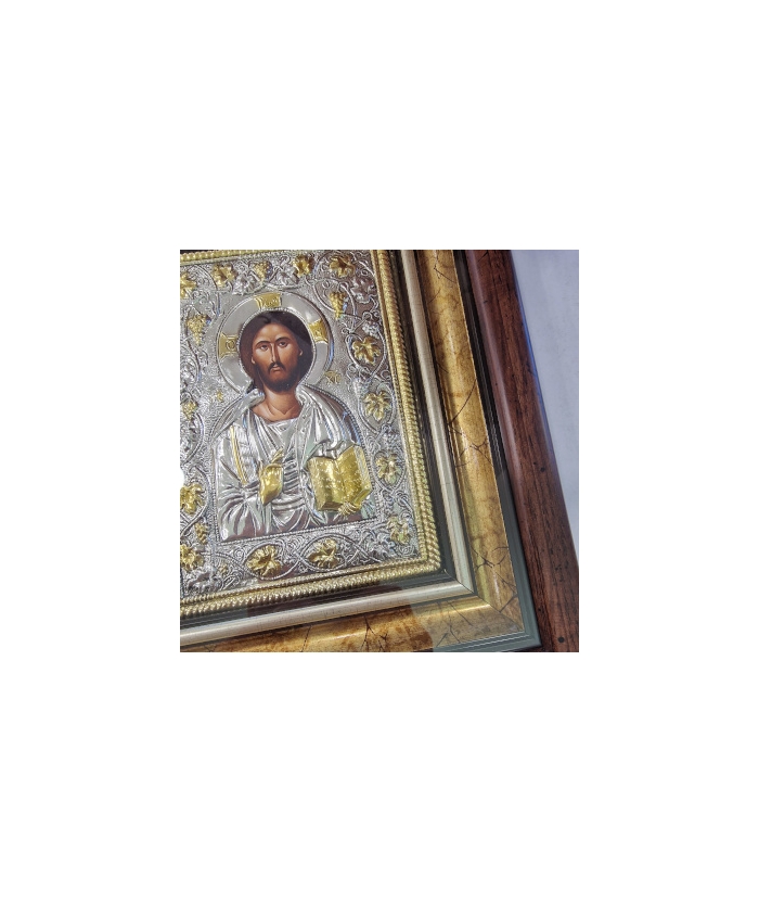 Silver icon Jesus glass 28x32cm