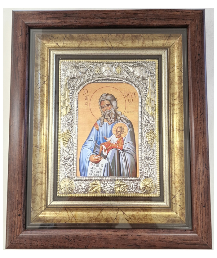 Ασημένια Εικόνα 925° Άγιος Συμεών ο Θεοδόχος με τζάμι 28x32cm