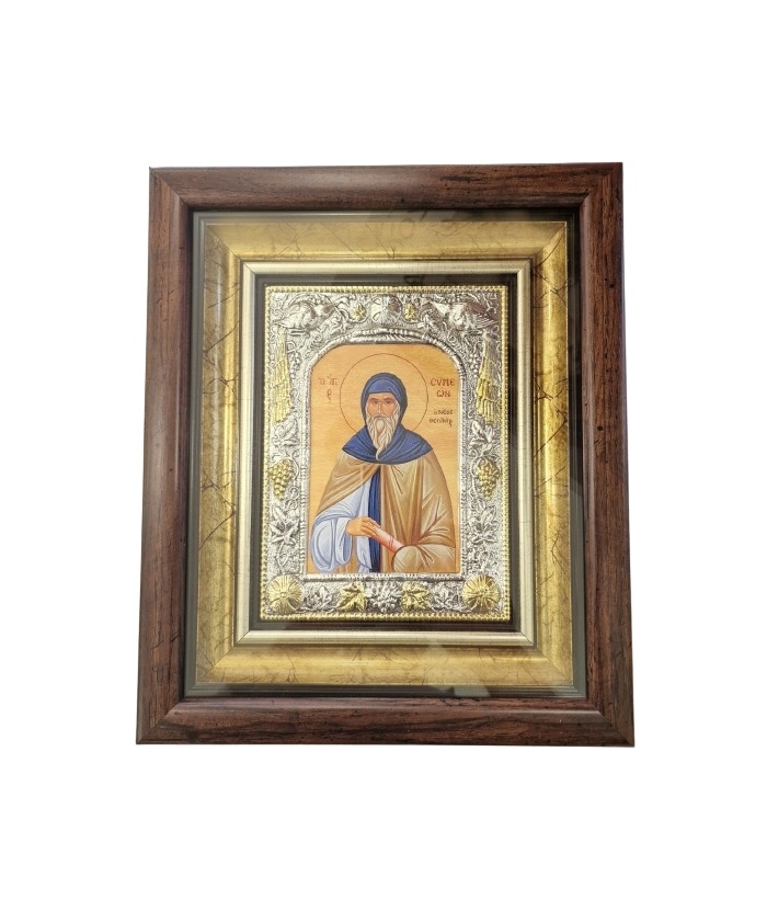Silver icon Saint Simeon glass 28x32cm