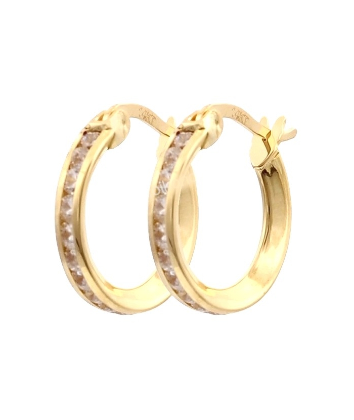 Earrings hoop gold K14 "Zircons in line" 12mm