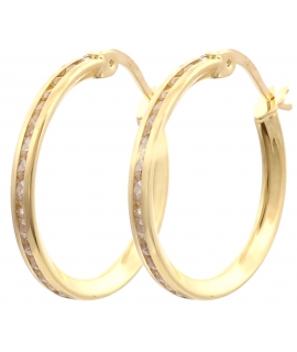 Earrings hoop gold K14 "Zircons in line" 15mm