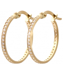 Earrings hoop gold K14 "Zircons in line" 12mm