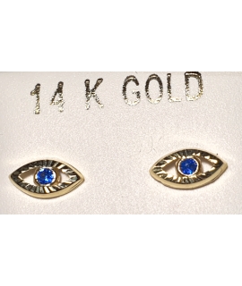 Earrings gold K14 "Eyes" synthetic sapphire 2