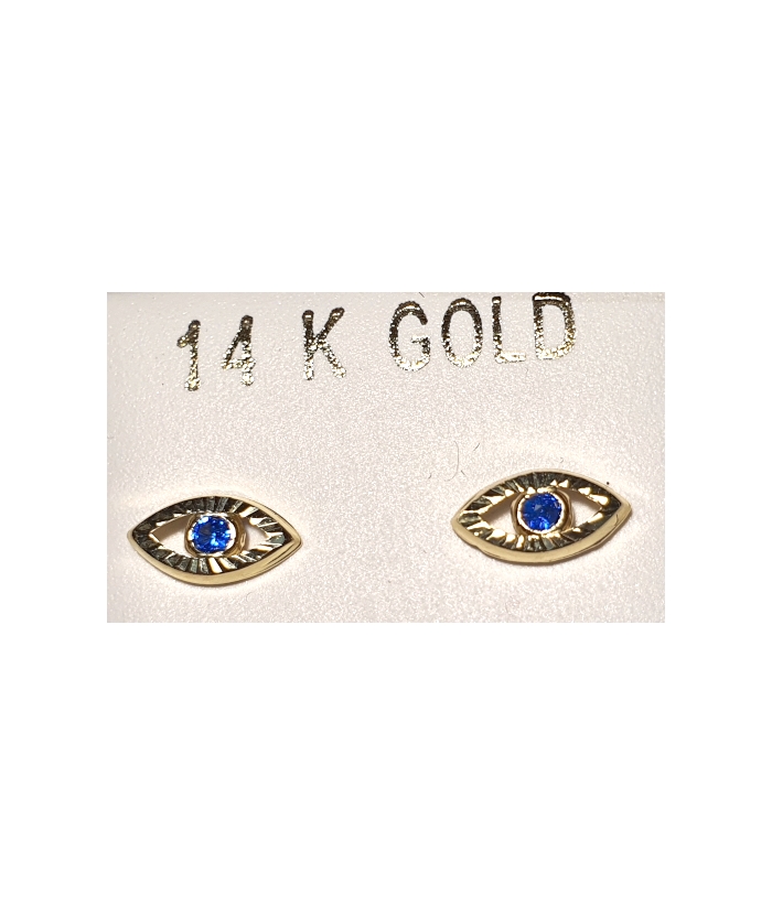 Earrings gold K14 "Eyes" synthetic sapphire