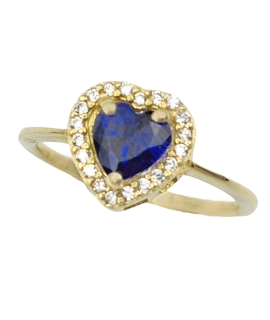 Ring gold K14 with zircon heart with sapphire