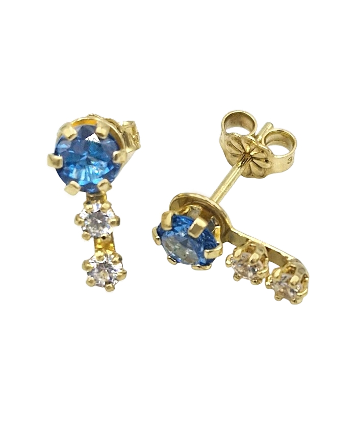 Earrings gold K14 cyan & white zircons