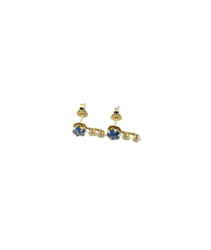 Earrings gold K14 cyan & white zircons