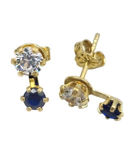 Earrings gold K9 white and blue zircon