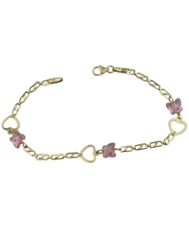 Bracelet Gold K9 with hearts &  butterfly