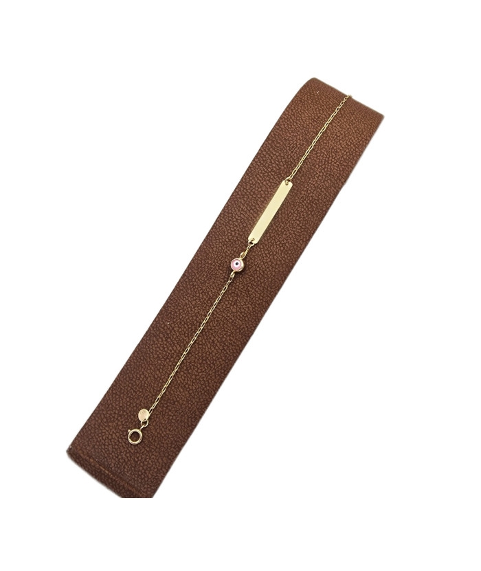 Child name Bracelet Gold K14 pink eye