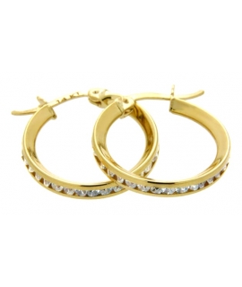 Earrings hoop gold K14 "Zircons in line" 12mm 2