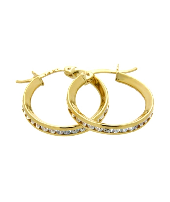Earrings hoop gold K14 "Zircons in line" 12mm