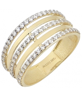 Ring gold K14 with zircons three lines