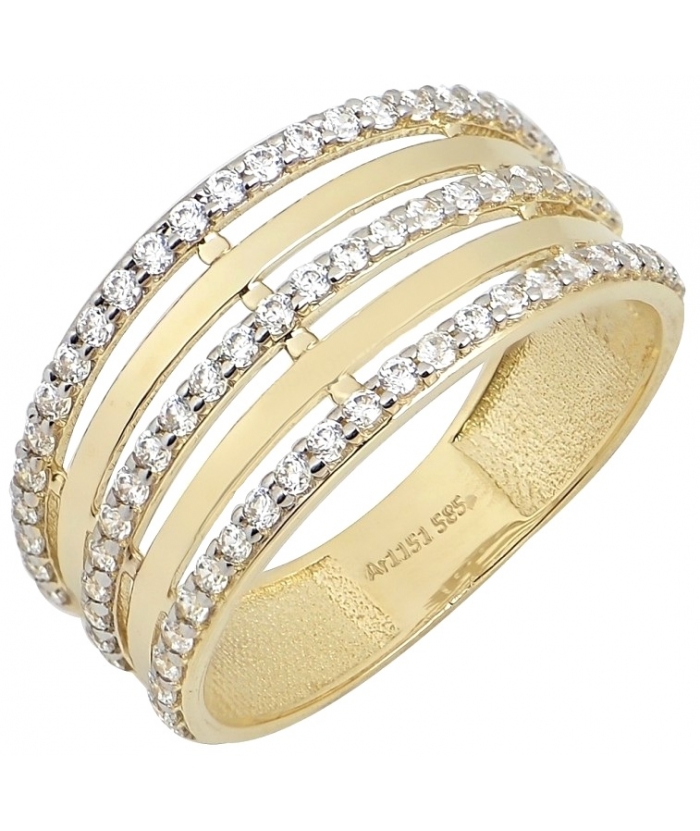 Ring gold K14 with zircons three lines