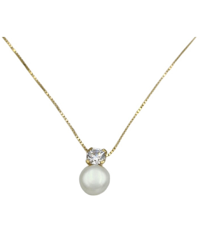 Necklace Gold K14 one stone & pearl