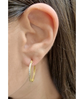 Earrings hoop gold K14 "Zircons in line" 2