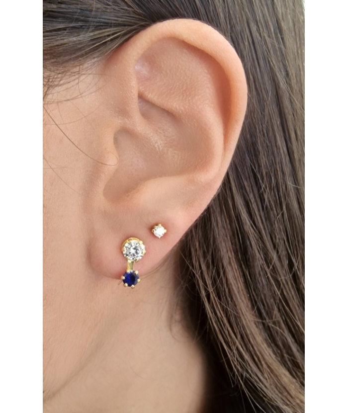 Earrings gold K9 white and blue zircon
