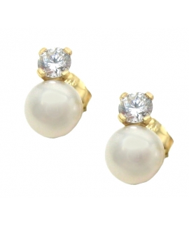 Earrings gold K14 'Pearl and zircon'
